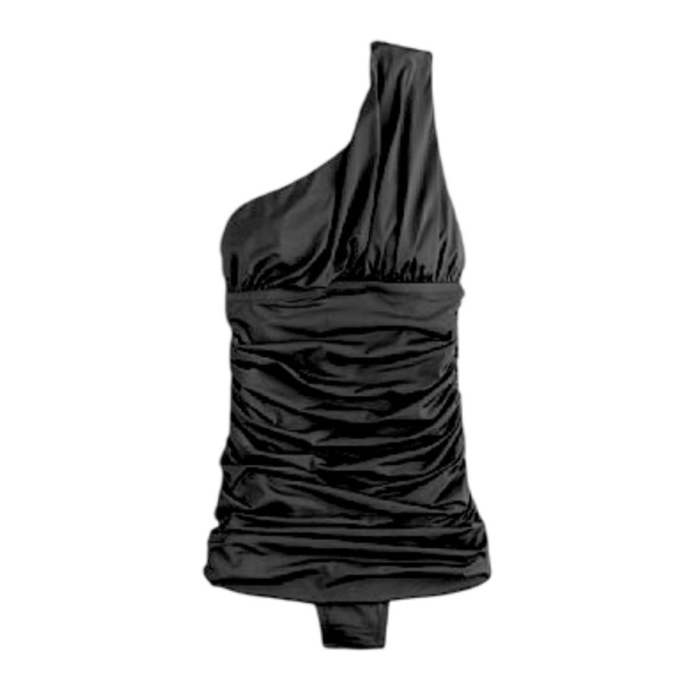 J.Crew One-Shoulder Ruched One-Piece Swimsuit (Black, Size 10)